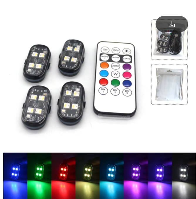 Kit 4 Éclairages LED RGB Intérieur Voiture – Télécommande + Recharge USB