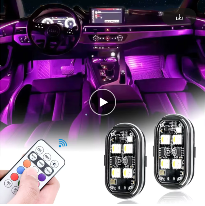 Kit 4 Éclairages LED RGB Intérieur Voiture – Télécommande + Recharge USB