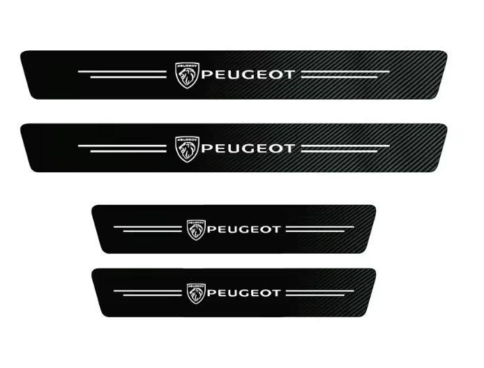 Seuil de porte de voiture plaque de protection décor autocollants en Fibre de carbone pour Peugeot
