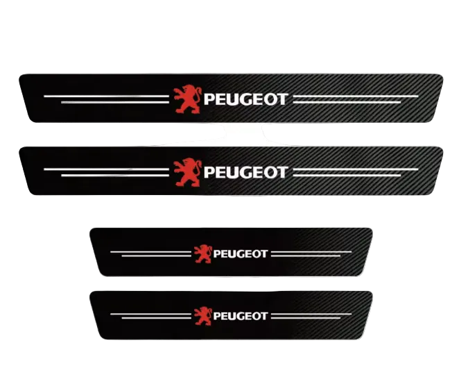 Seuil de porte de voiture plaque de protection décor autocollants en Fibre de carbone pour Peugeot